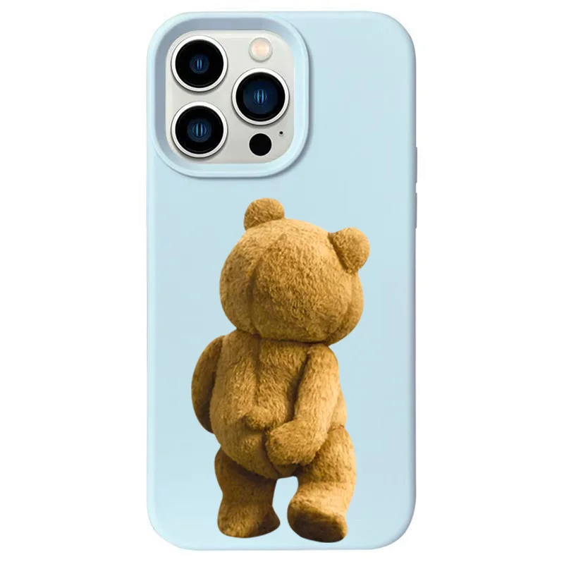 Coque de téléphone Anti-chute givrée à motif litchi, étui imprimé ours en peluche pour iPhone 16 Pro Max 15 14 13 12 11 XS Max X XR 16 Plus