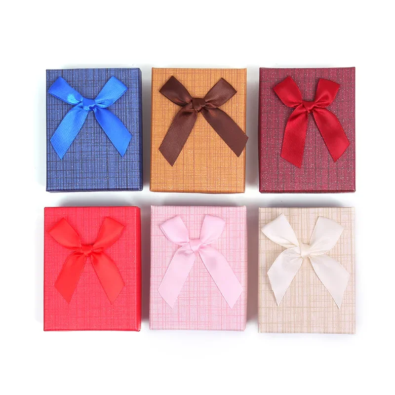 24pcs/lot Rectangular Jewelry Box Sky Grid Pattern Heaven and Earth Cover Necklace Ring Gift Paper Bow Gift Box 5x8x2.5cm