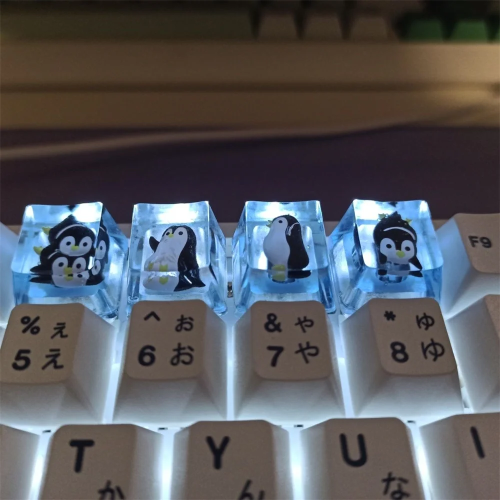 4Pcs Crystal Clear Resin Keycap Gaming Mechanical Keyboard Panda Transparent Handmade Key Caps WASD Arrow ESC Backlit RGB 1U 1X