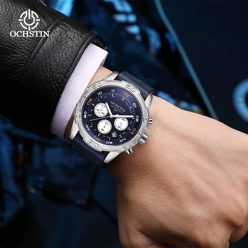 OCHSTIN Man Hot Sale Quartz Movement Leather Watch Strap Luminous Hand Men's Business Waterproof Luxury Pilot Series Wristwatch