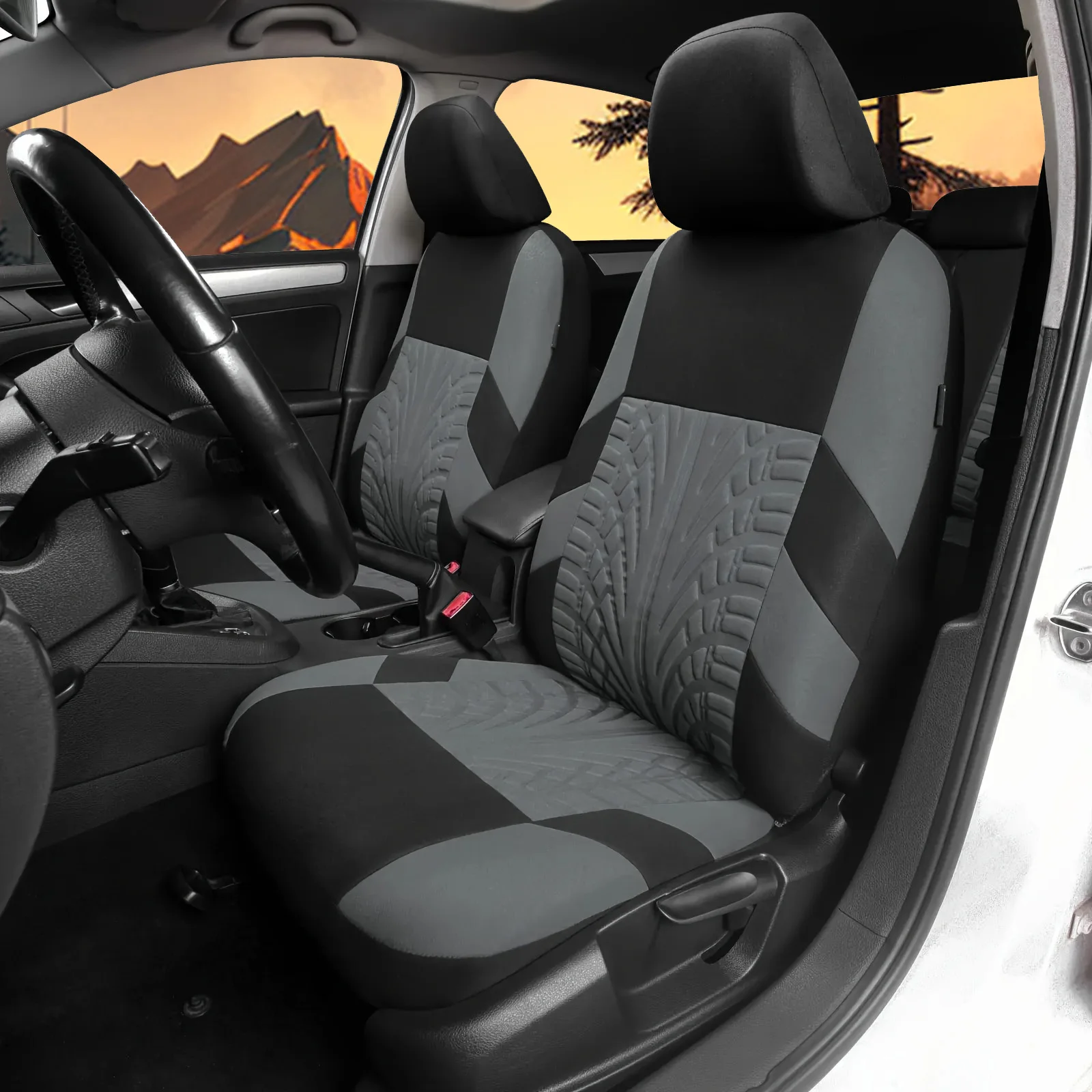 2 Front Car Seat Covers Polyester For Car Universal Cloth SUV Sedan Van Automotive Interior Covers