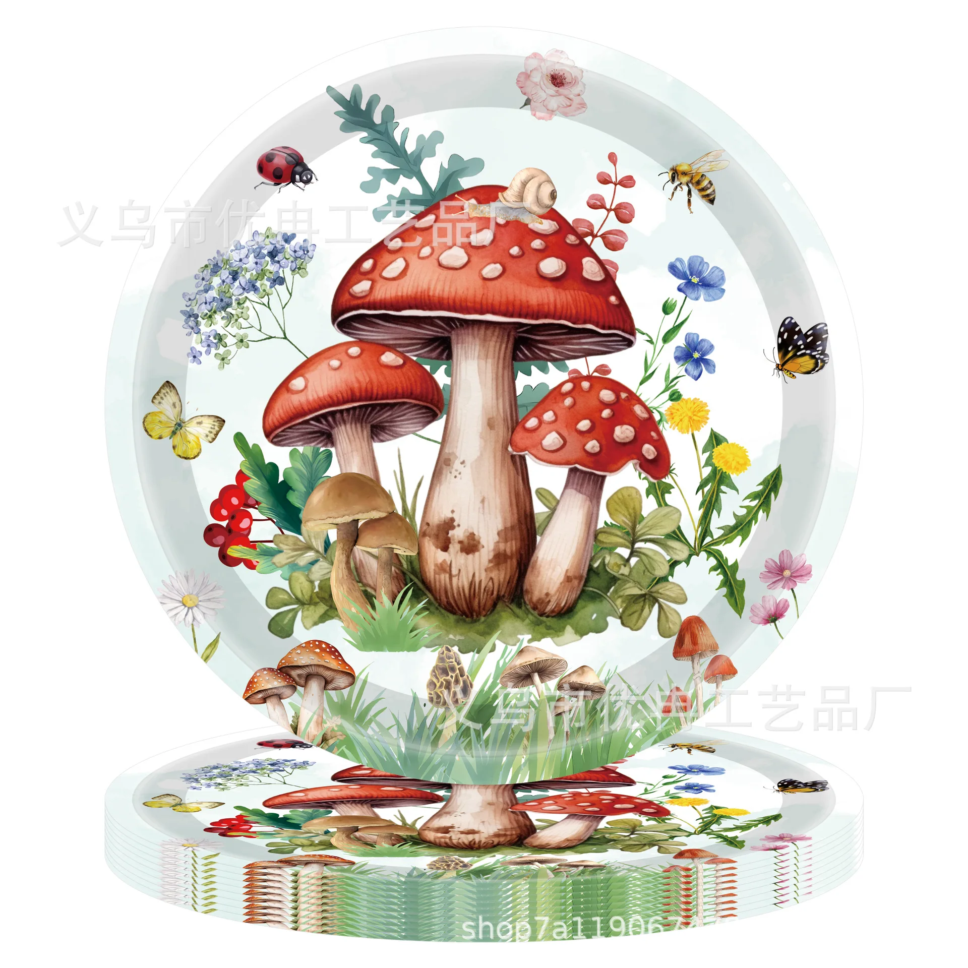 Red Watercolor Mushroom Party Supplies Tableware Plates and Napkins Dinner Plates Cups Set for Mushroom Themed Party Supplies