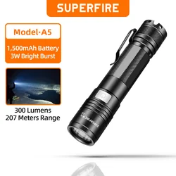 SUPERFIRE A5/A5-L2 LED Rechargeable Flashlight Super Bright Mini Aluminium Alloy Flash light Portable Household Outdoor Torch