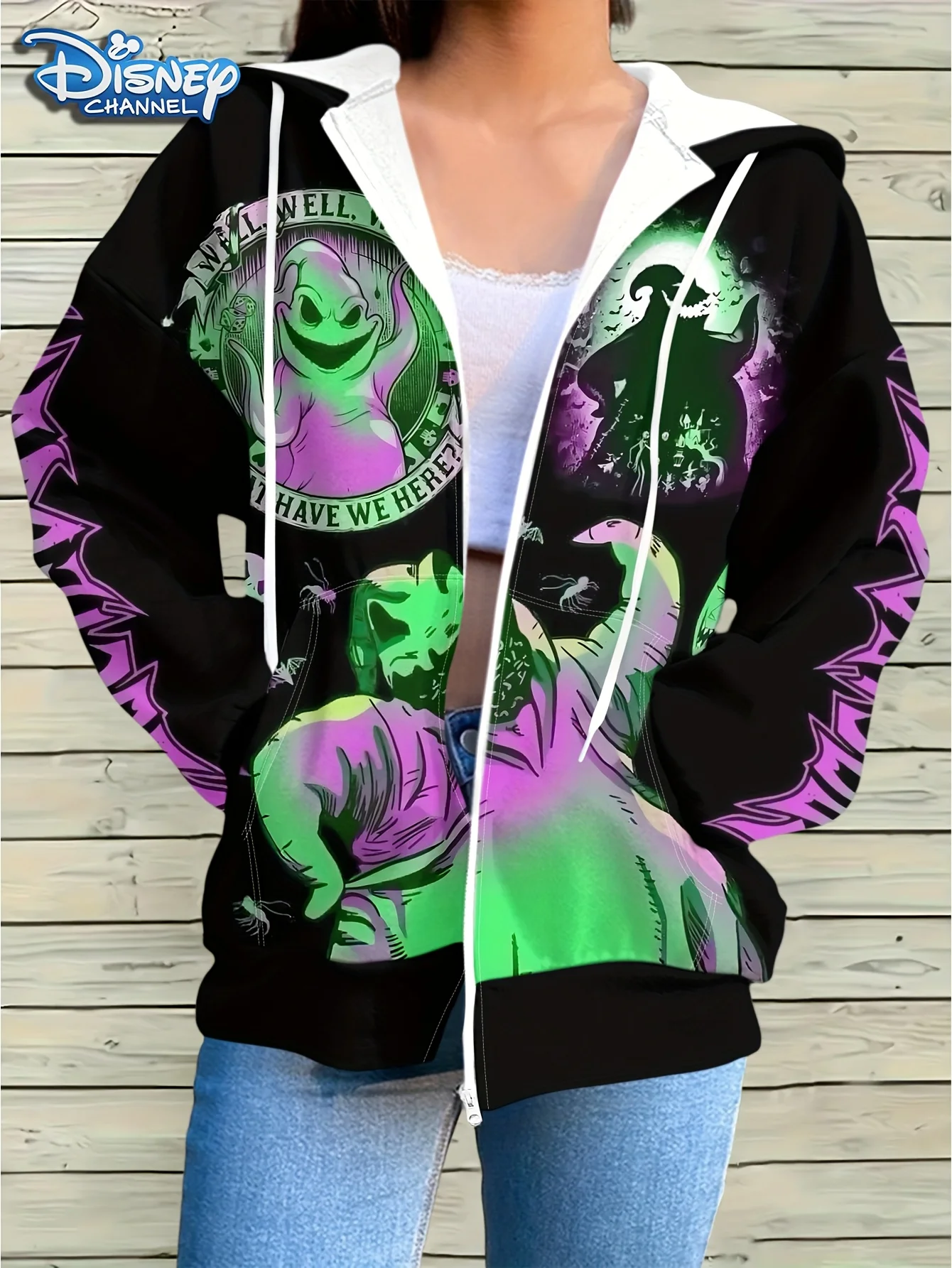 2025 خريف/شتاء جديد ديزني عشية عيد الميلاد مخيف قلنسوة بسحاب الظلام للجنسين شخصية الموضة العصرية معطف فوقي غير رسمي