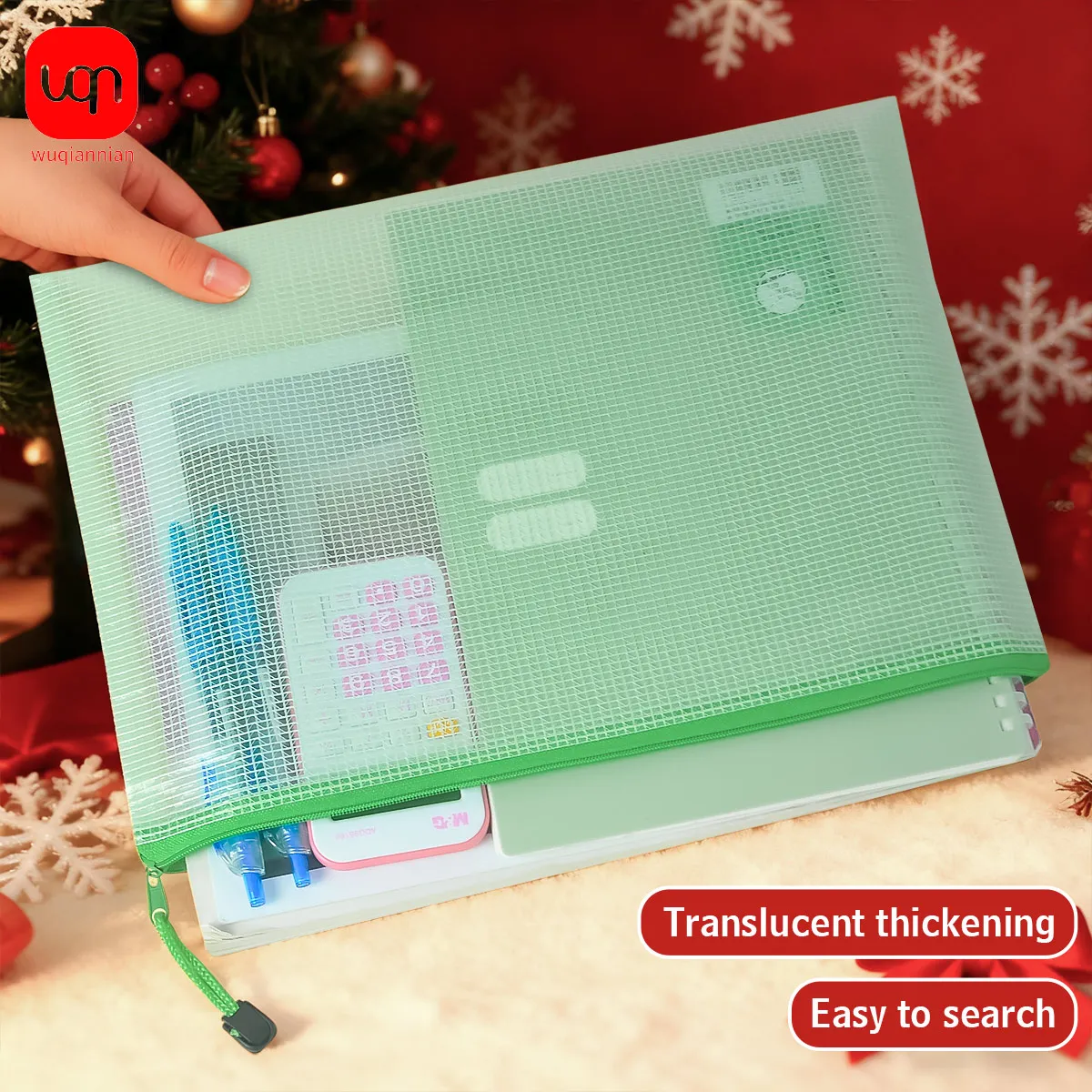 

WQN-5-20PCS Christmas Style A4 Grid Zipper Bag File Bag Waterproof Zipper Folder Storage Bag School Office Supplies