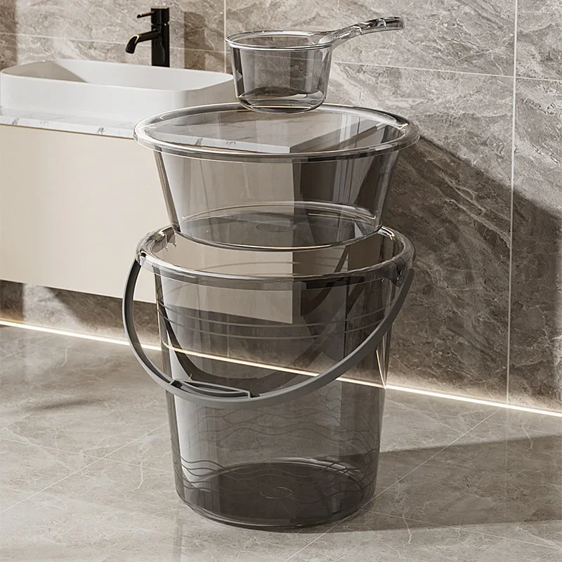 Student Dormitory Bucket Washbasin Spoon Set Three-Piece Bathroom Kit Transparent Plastic Non-Imported Affordable Essentials