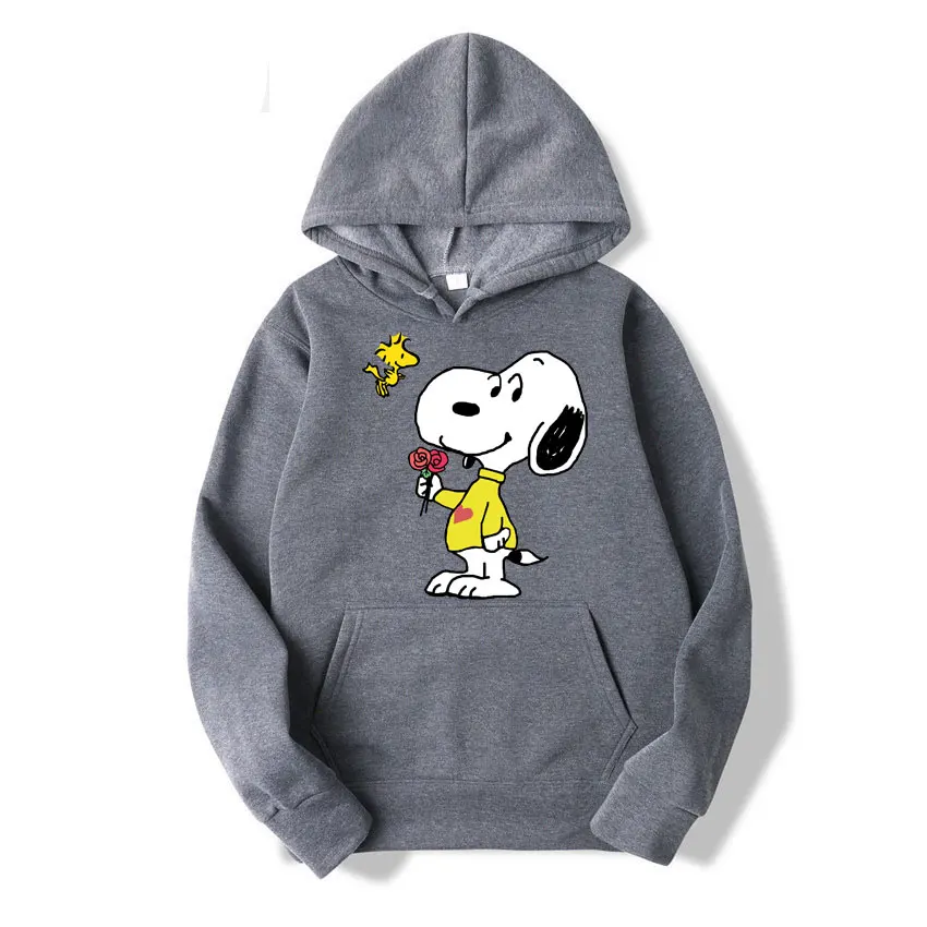 Snoopy Cartoon Anime Women Pullover Tops Spring Autumn Men Oversized Hoodie 2024 New Fashion Yellow Couple Sweatshirt Clothes