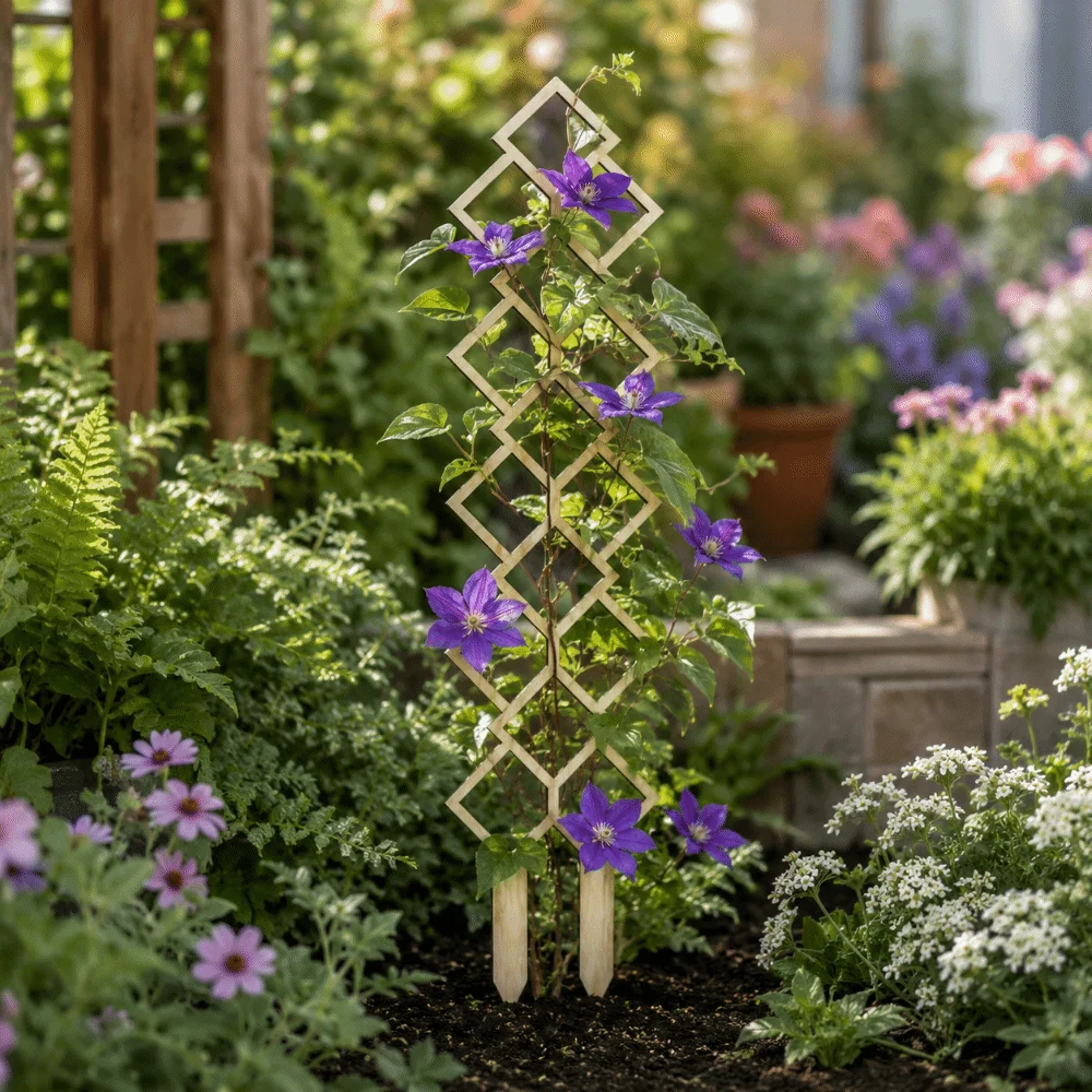 Wooden Garden Plant Trellis Climbing Stand Flowers Vine Plant Trellis Frame Hollow Out Geometric Plant Support Rack Patio Lawn