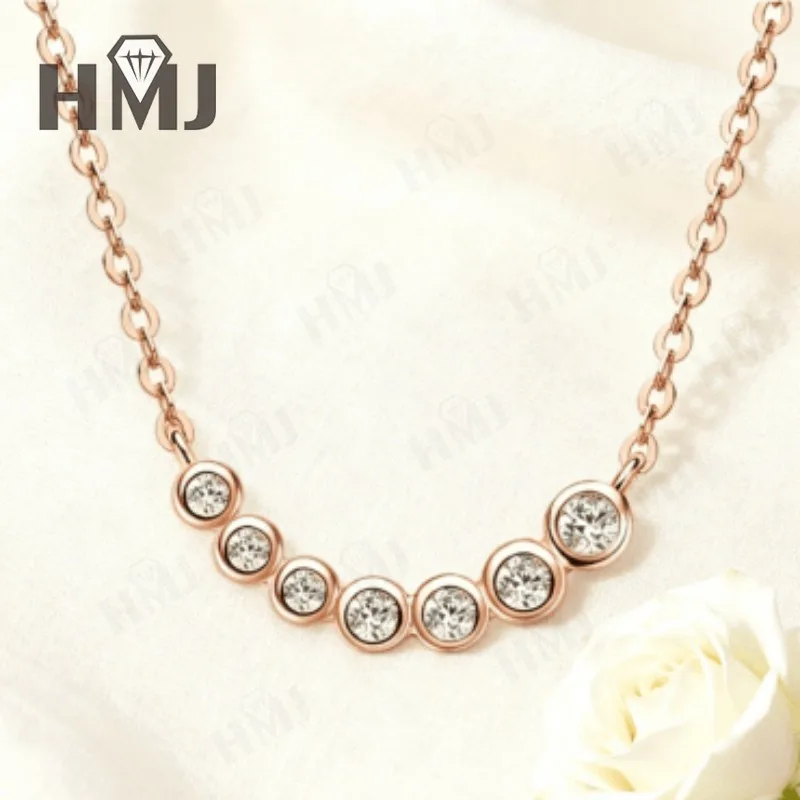 Zeven ronde ketting met ronde rand en D-kleur Ronde Moissanite S925 verguld wit geel rosé gouden ketting Verloving Kerstmis Dagelijks