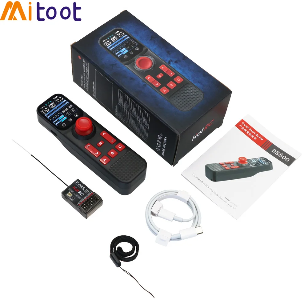 Hotrc DS-800 8CH One-Hand RC Transmitter Color LCD Display F-08A Receiver For RC Model Car Boat
