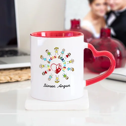 Personalized preschool teacher heart mug cup-red