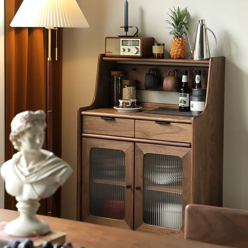 Hxl Nordic Solid Wood Side Cabinet Black Walnut Cherrywood Small Apartment Dining Room Storage Locker