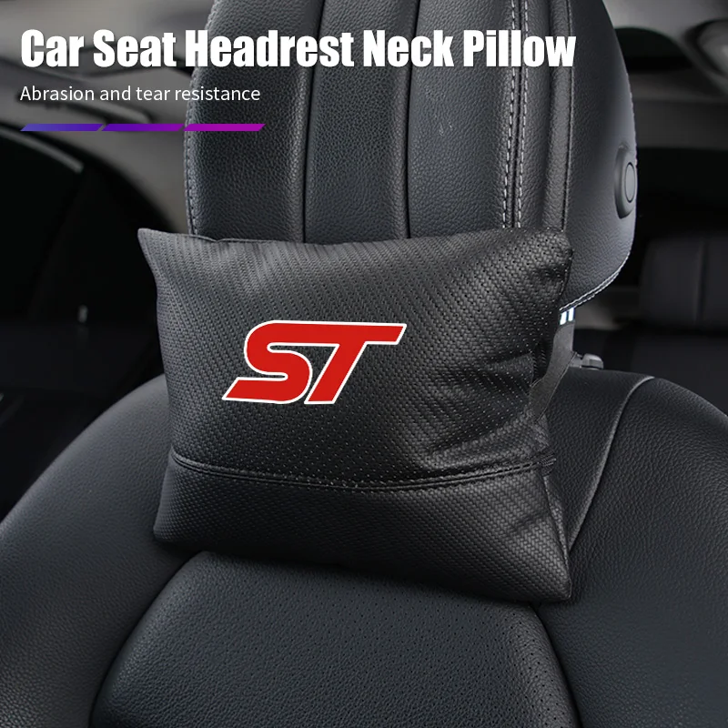 Leather Car Seat Headrest Pillow Neck Cushion Perforated Breathable Pillow For Ford ST Line Racing RS S Kuga Fiesta Fusion Edge