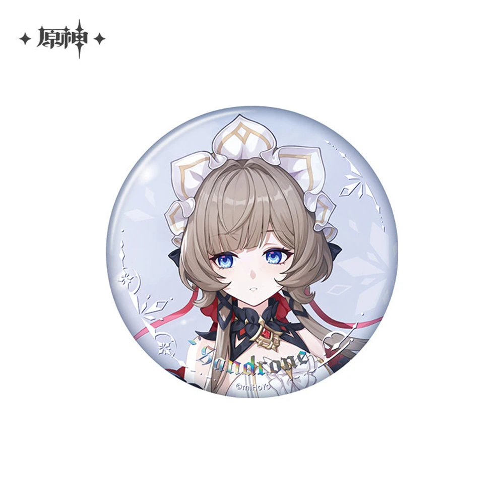 58mm Game ‌Genshin Impact‌ The Snow-Covered Land Without a God's Love Cosplay COSTUME Badge Pin SPTE Tinplate Brooch﻿ Prop Gift