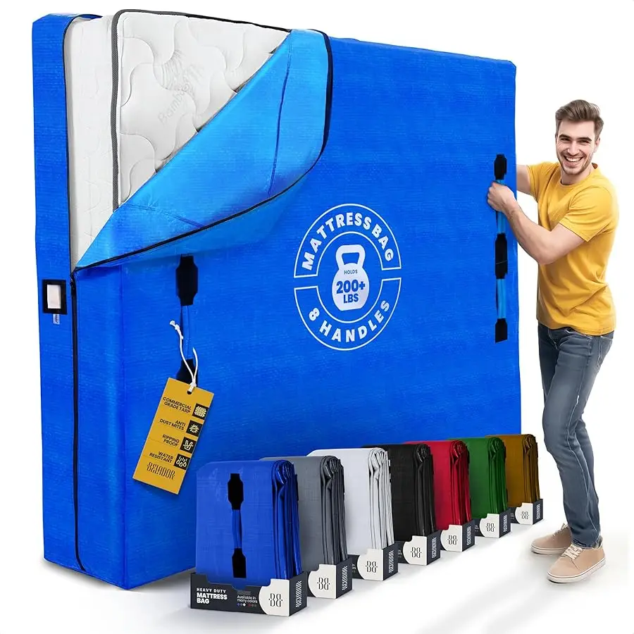 

Mattress Bags for Mo ing, King Size, Extra-Thick, Reusable, Blue, Zipper Closure, Water-Resistant & Durable Construction, Mattre