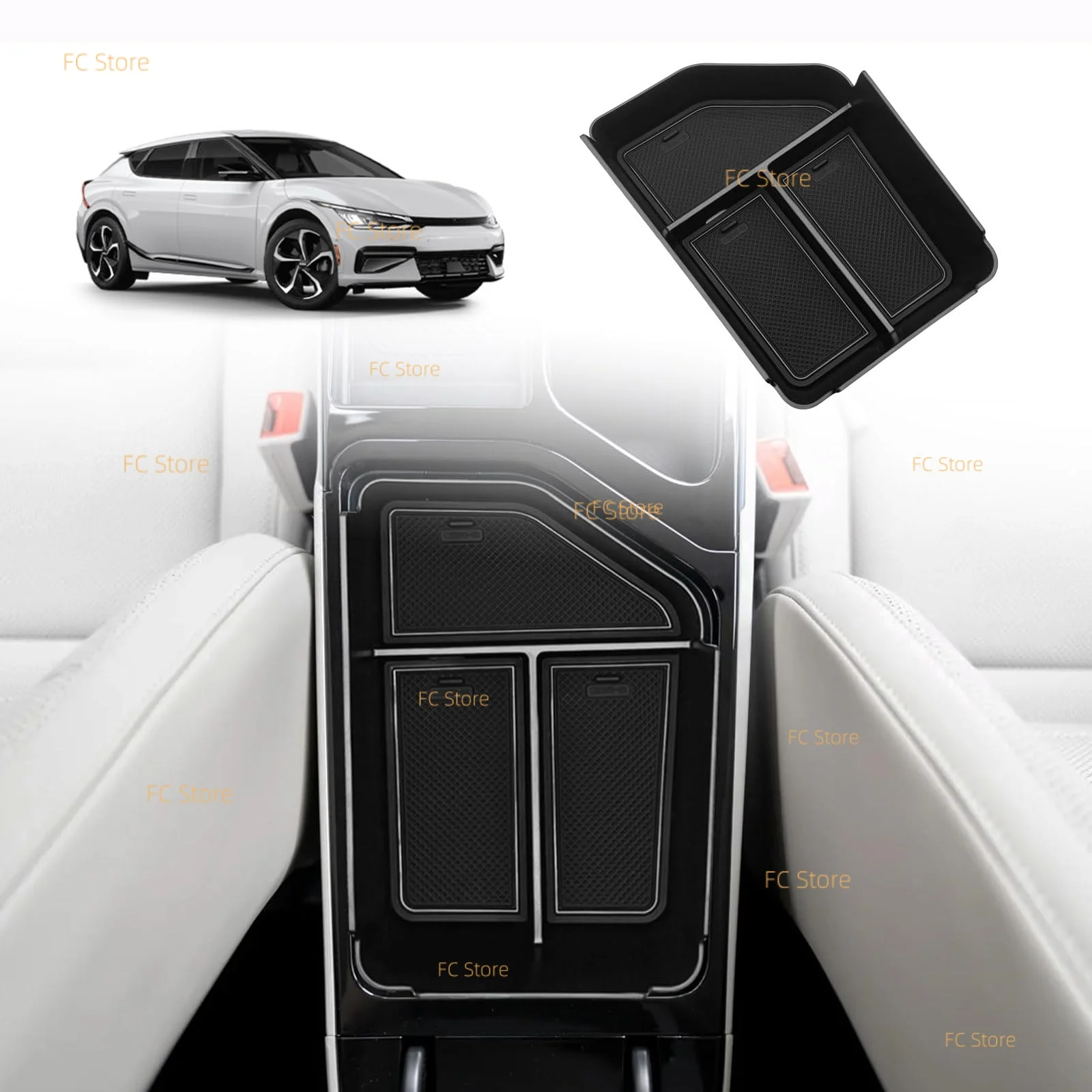 Center Console Organizer Compatible with 2025 2022-2024 Kia EV6 Accessories Tray Interior Accessories Armrest Storage Box ABS Ma
