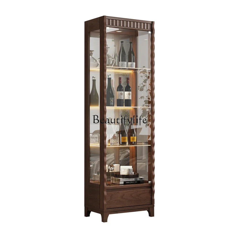 

12New Chinese Style Solid Wood Wine Cabinet Integrated Wall-Mounted Light Luxury Living Room Glass Door Display Cabinet