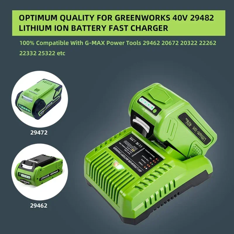 G-MAX 40V Lithium Battery Charger 29482 For GreenWorks 40V Li-ion battery 29472 ST40B410 BA40L210 STBA40B210 29462 20262 29282