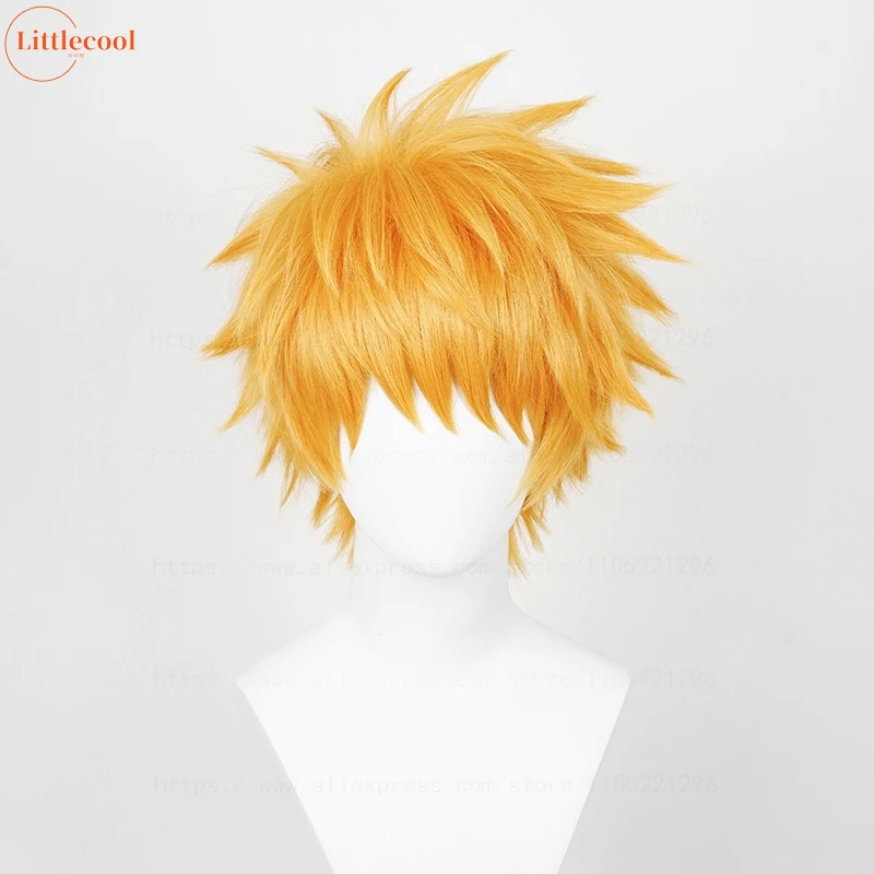 High Quality Anime Kurosaki Ichigo Cosplay Wig 30cm Orange Short Heat Resistant Synthetic Hair Halloween Party Wigs + Wig Cap