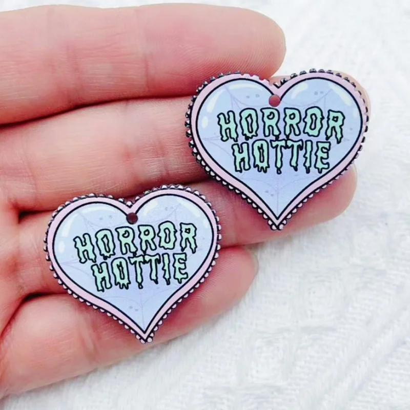 10pcs Halloween Charm Horror Hot Blooded Ghost Heart Acrylic Pendants Earrings Necklace DIY Jewelry Discovery