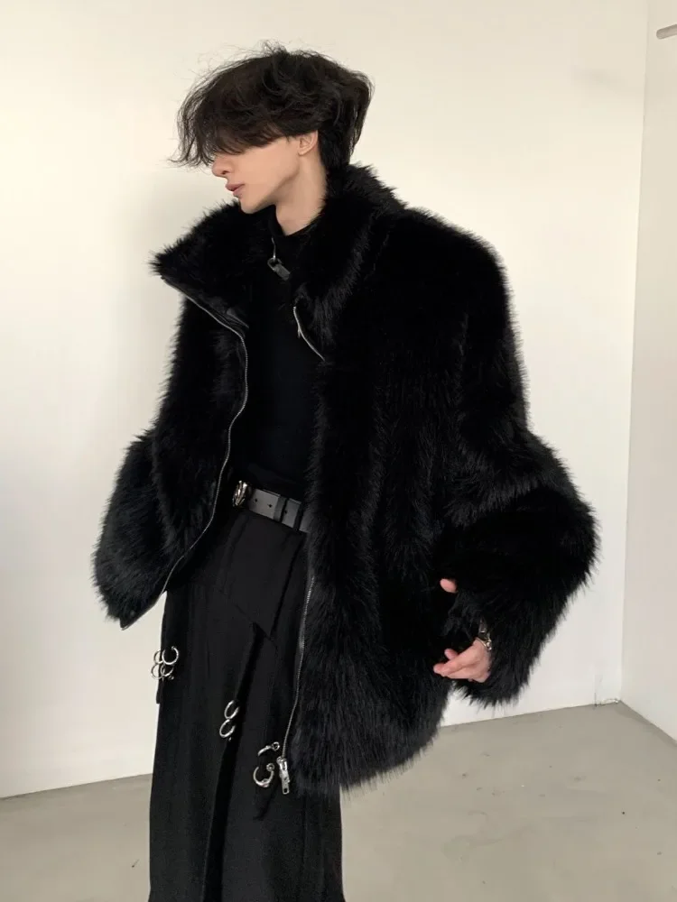 Korean Fashion Faux Mink Fur Jacket Men Winter Thickened Cotton Clothing Temperament Senior Sense of Streetwear Faux Fur Coat