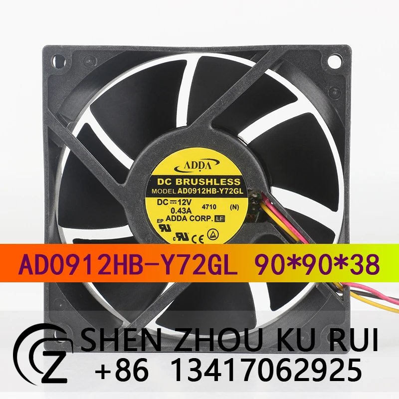 ADDA Chassis three-wire 12V 0.43A 9038 90X90X38MM 9CM inverter High air capacity AD0912HB-Y72GL cooling fan