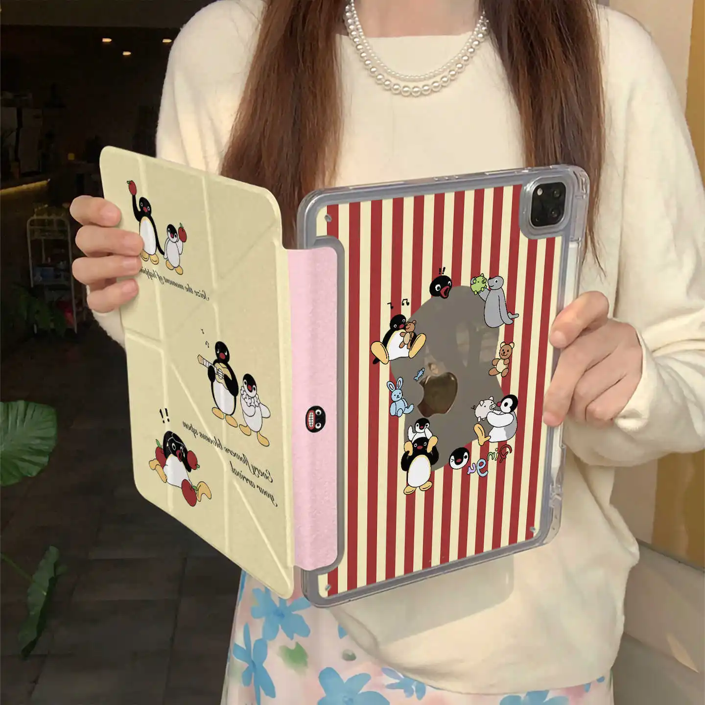 Cartoon Striped Penguin For IPad 11th A16 Pro Air 13 11 M3 M2 M4 2025 12.9 