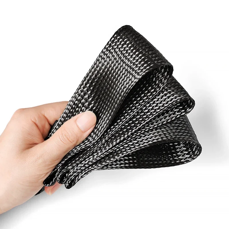1M/2M/3M/5M Carbon Fiber Cable Sleeve High Temperature Sleeve 4mm-80mm High Strength Wear-Resistant Telescopic Braided Mesh Tube