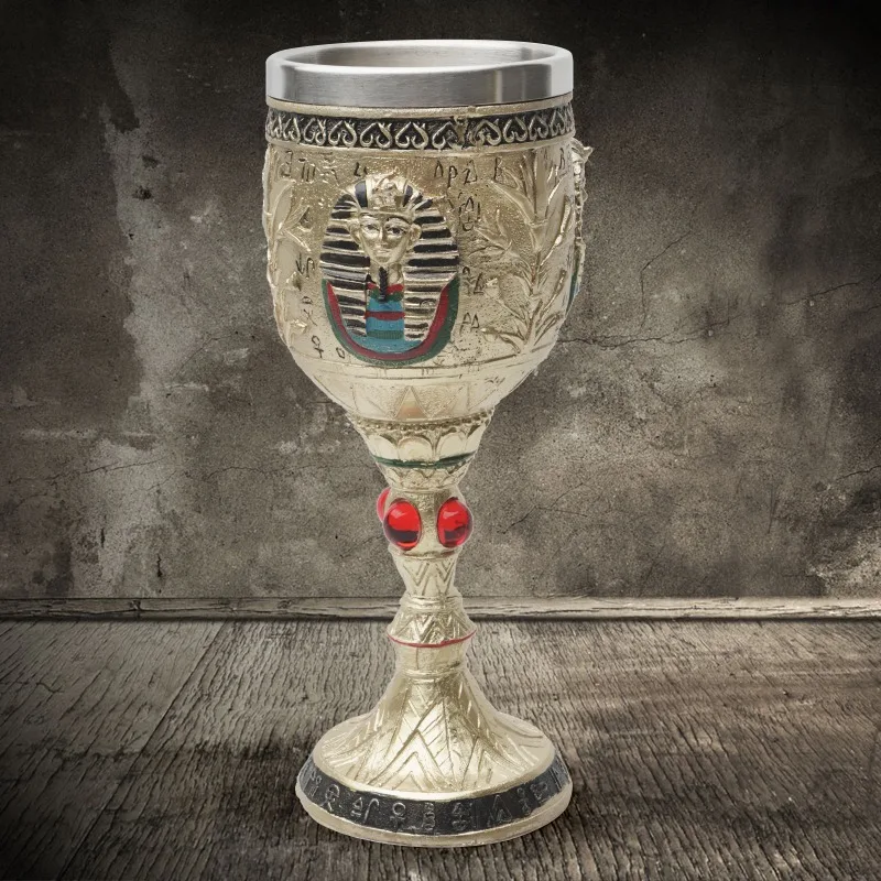 

Pharaoh Goblet Wine Whisky Glass Gold Coffee Beer Mugs Retro New Party Decor Vintage Ruby Stainless Steel Resin