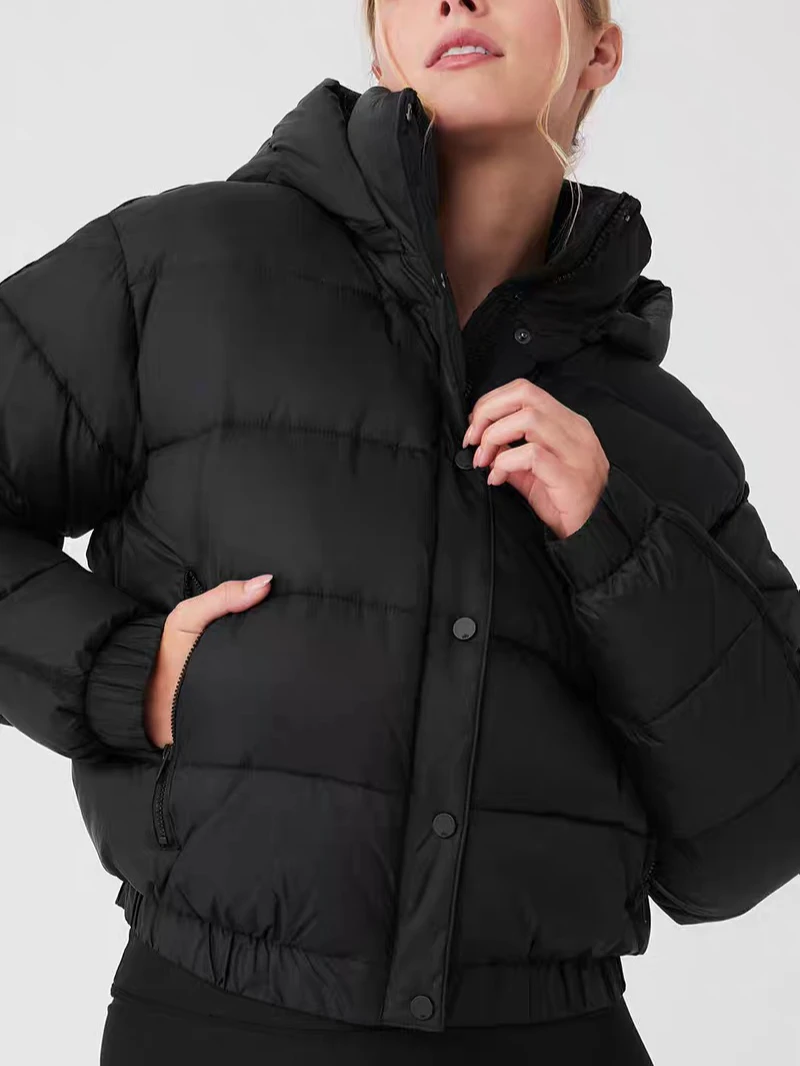 موضة سترة مبطنة دافئة المرأة الشتاء سترات طويلة الأكمام مقنعين الخبز ملابس قطنية الإناث الرياضة سترة سميكة ملابس خارجية #3