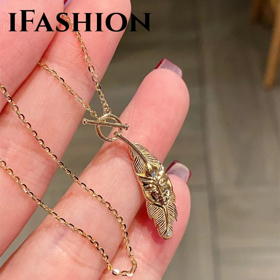 

IFASHION 18k Gold Rope Chain Necklace For Women/Male Feather Relief Neck Choker Necklaces Real Gold Fine Jewelry Holiday Gift