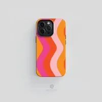 Wavy Striped Pink Orange Case For IPHONE 16ProMax 15 14 13 12 11 PRO Plus Acrylic TPU Two in one Magnetic Phone Cases