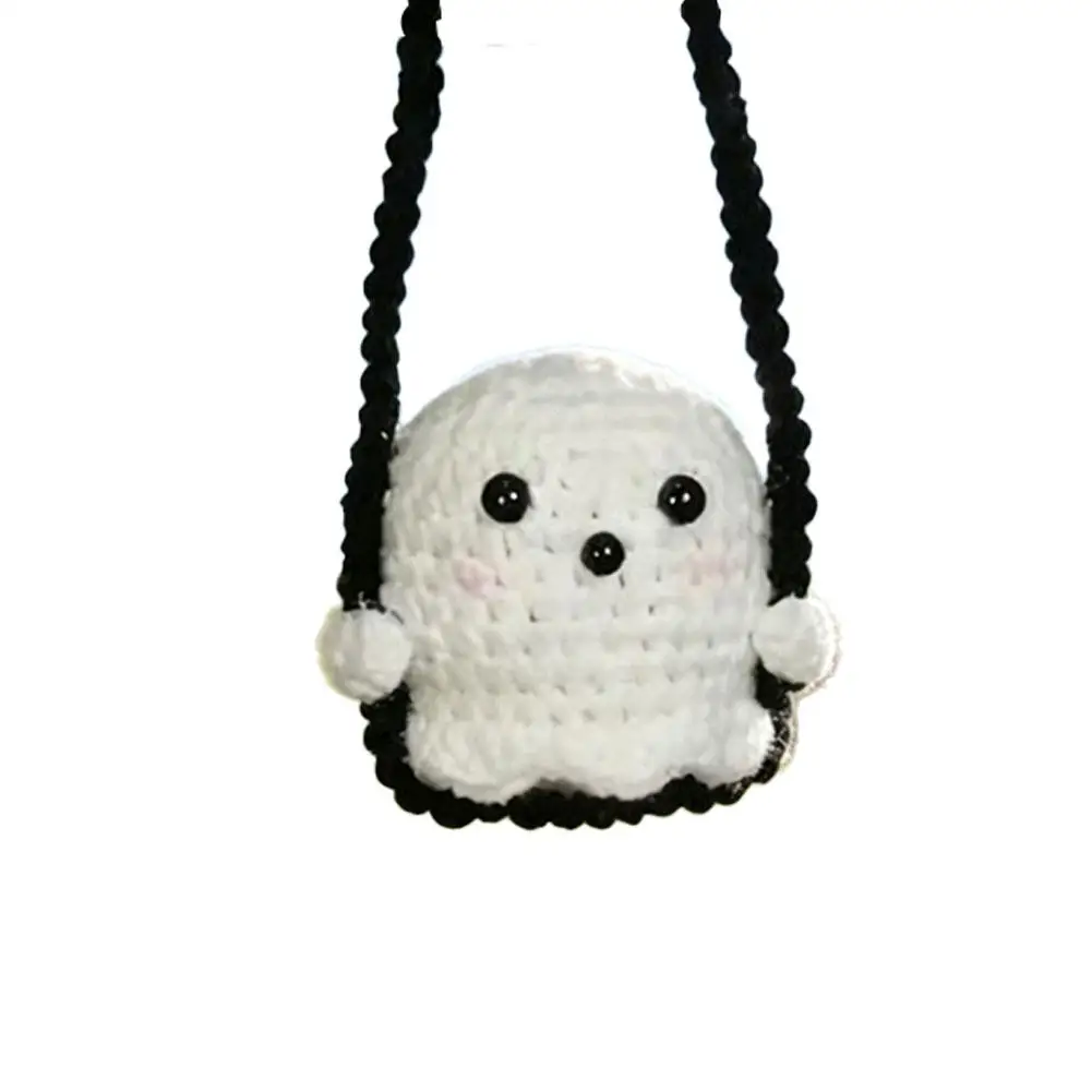 Kürbis-Geist Auto-Spiegel-Hängeornament, Handgemachte Gehäkelte Rückspiegel-Dekoration für Halloween, Weicher Garn-Auto-Anhänger-Dekor – Detail 2