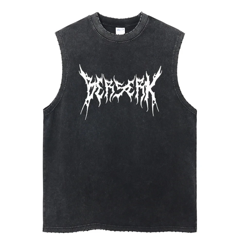 

Футболка-майка 2026Berserk Washed Tank Top Guts Black Swordsman с красным графическим принтом, унисекс, удобная и свободная, летняя мужская футболка
