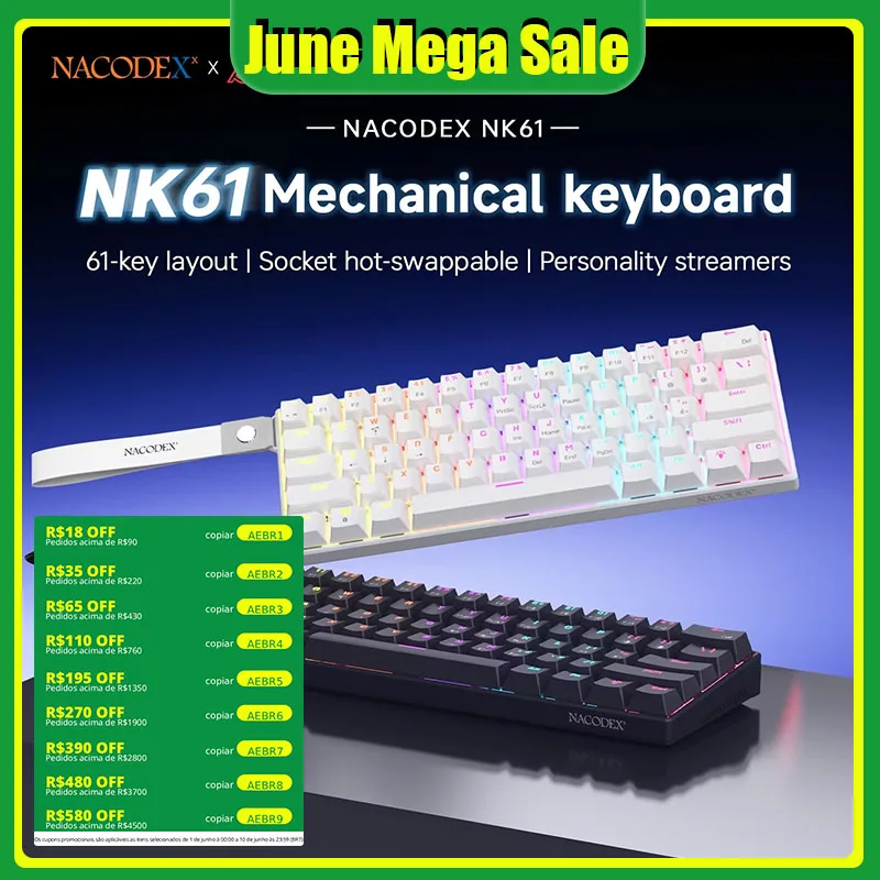 Clavier mécanique filaire Ajazz NK61 60% RVB multicolore Hot-Swap 61 touches avec interrupteurs Rad pour joueurs d'e-sport