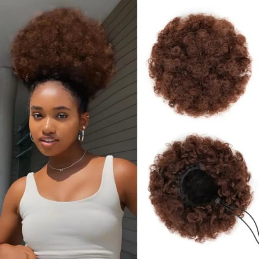 

Afro Puff Drawstring Ponytail for daily wear, synthetic hair, auburn brown, lightweight and secure fit