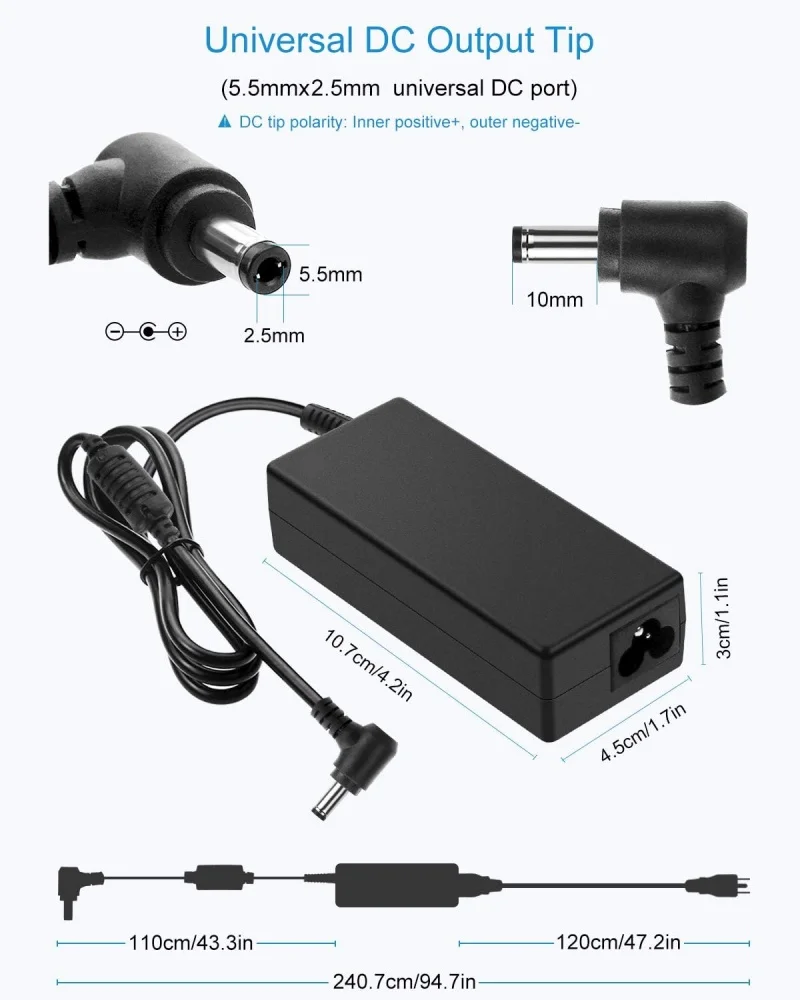 19V 3.42A 65W Power Adapter For LCD LED Monitor HDTV 3D Widescreen Bluetooth Speaker Printers,ASUS LENOVO TOSHIBA Laptop charger