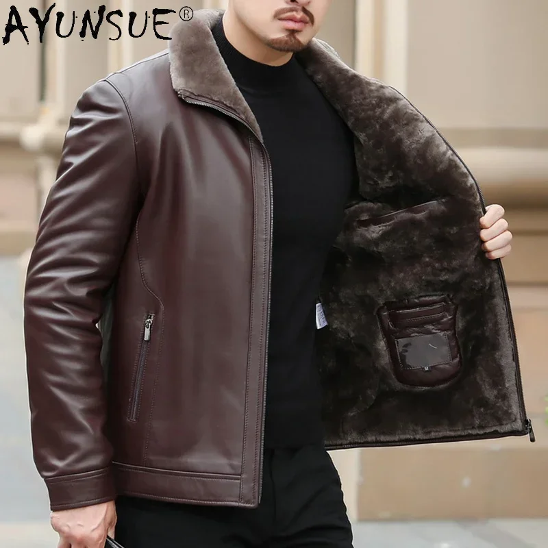 AYUNSUE Winter Coat Men Jacket Genuine Sheepskin Leather Jackets Real Wool Clothes Thick 2020 Men's Clothing Hommes Veste LXR769