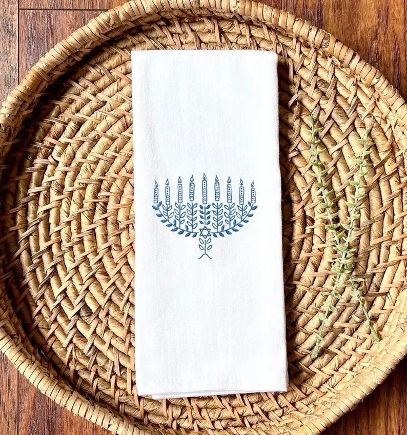 الشمعدان المطبخ منشفة شاي هانوكا ديكور هانوكا الشمعدان ديكور هدية لمضيفة منشفة طبق اليد عطلة ديكور المنزل صالح #2