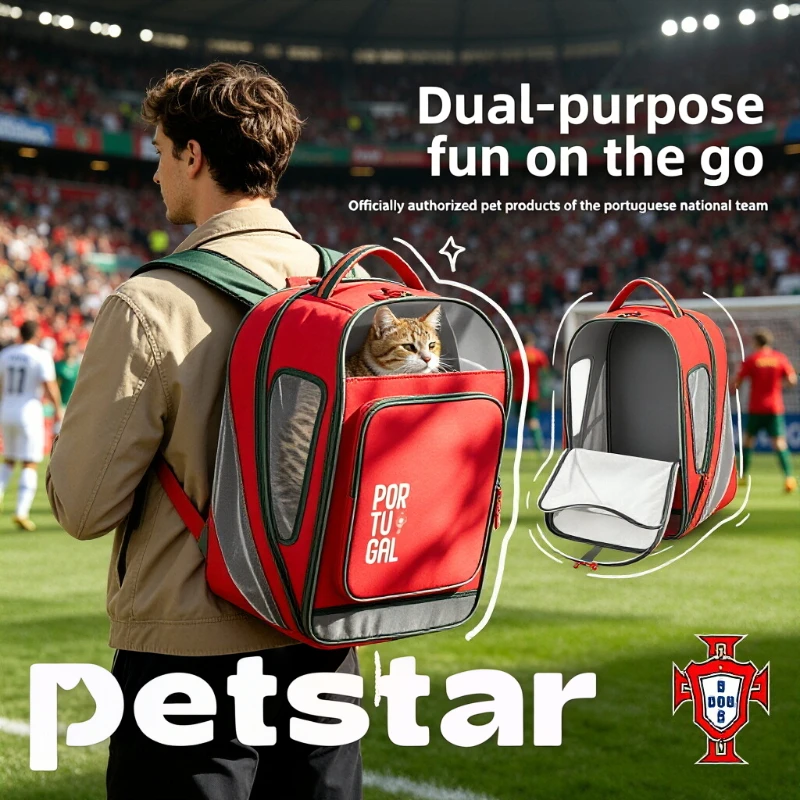 

Portugal National Football Team Pet Backpack Double Shoulder Dogs Carrier Bag for Outdoor Travel Walking Puppy Carry Outing Bag