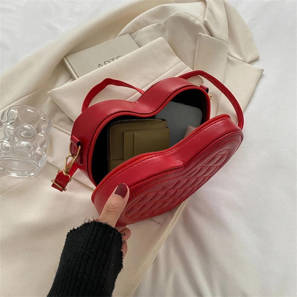 Luxury Love Shaped Fashion Small Crossbody Bags Rhombic Pattern PU Women Sling Purse Red Peach Heart Mini Phone Bag Shoulder Bag