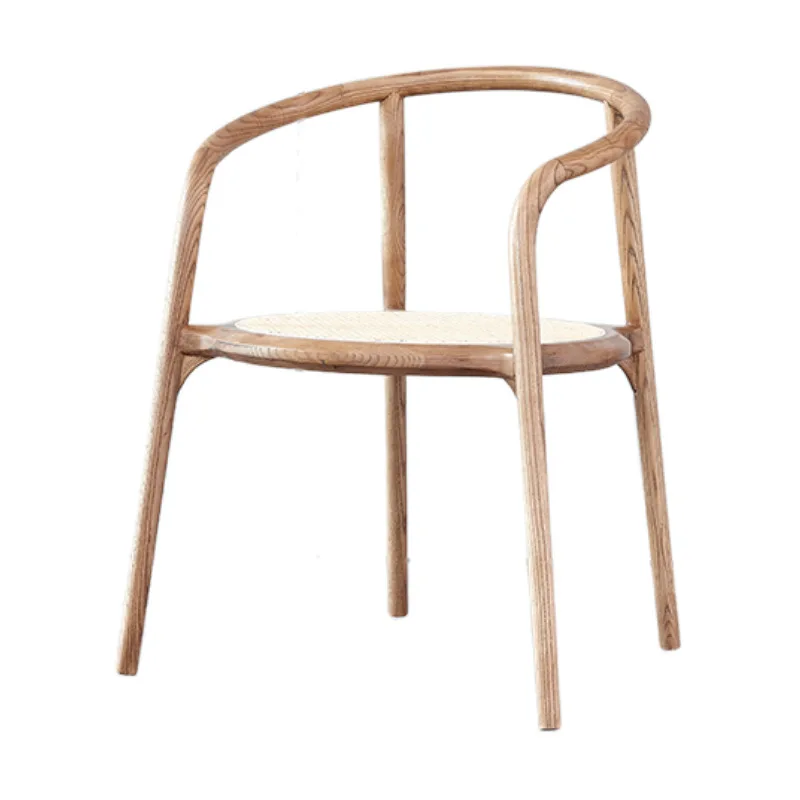 

Solid wood balcony courtyard homestay study single chair armrest backrest leisure medieval rattan design