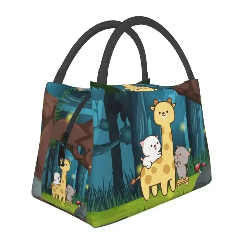 

Peach And Goma With Giraffe Insulated Lunch Bags for Women Portable Couple Mochi Cat Cooler Thermal Lunch Tote Work Picnic