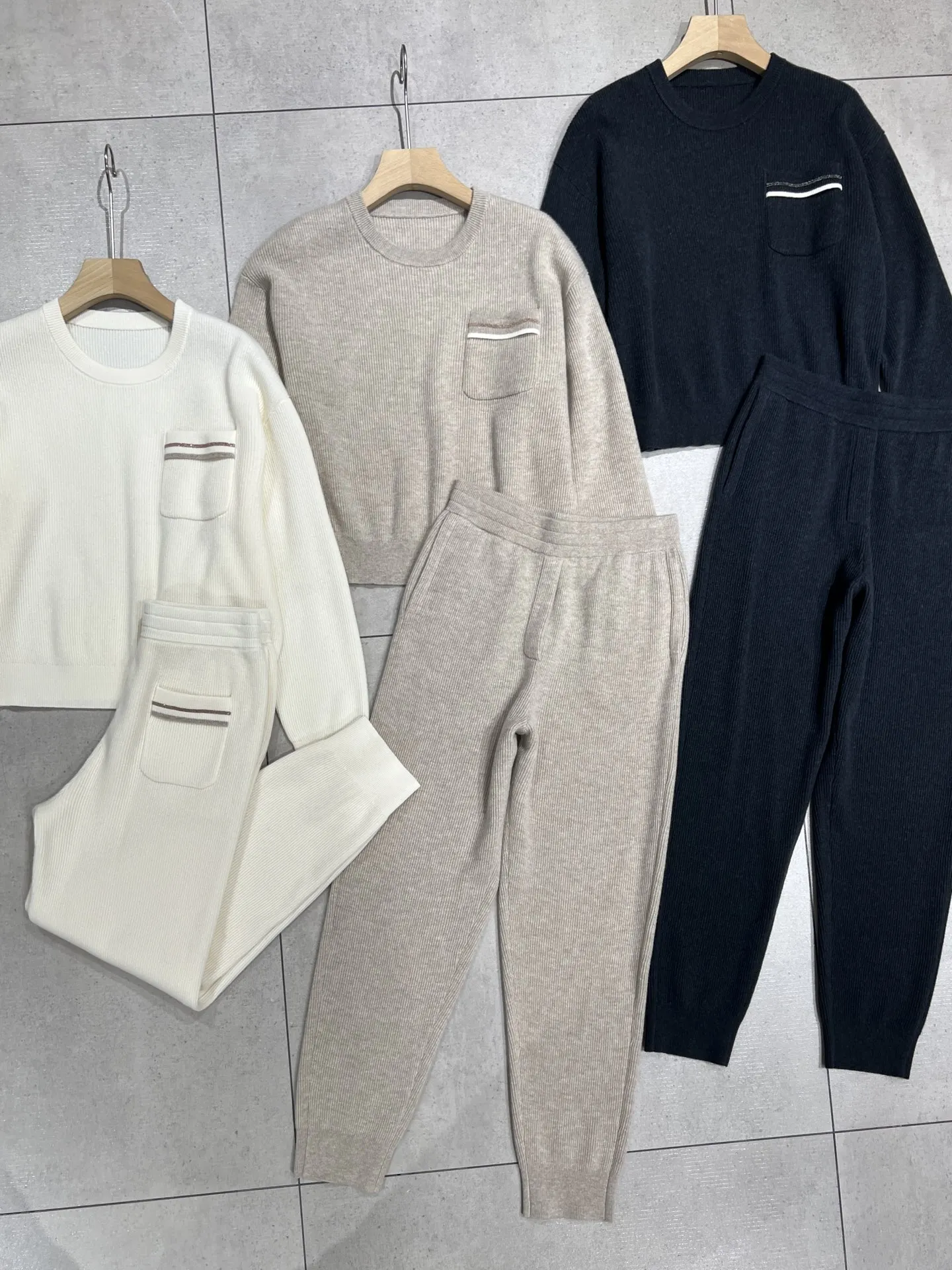 Women's Autumn/Winter Wool Knit Set: Knit Sweater and Wool Trousers
