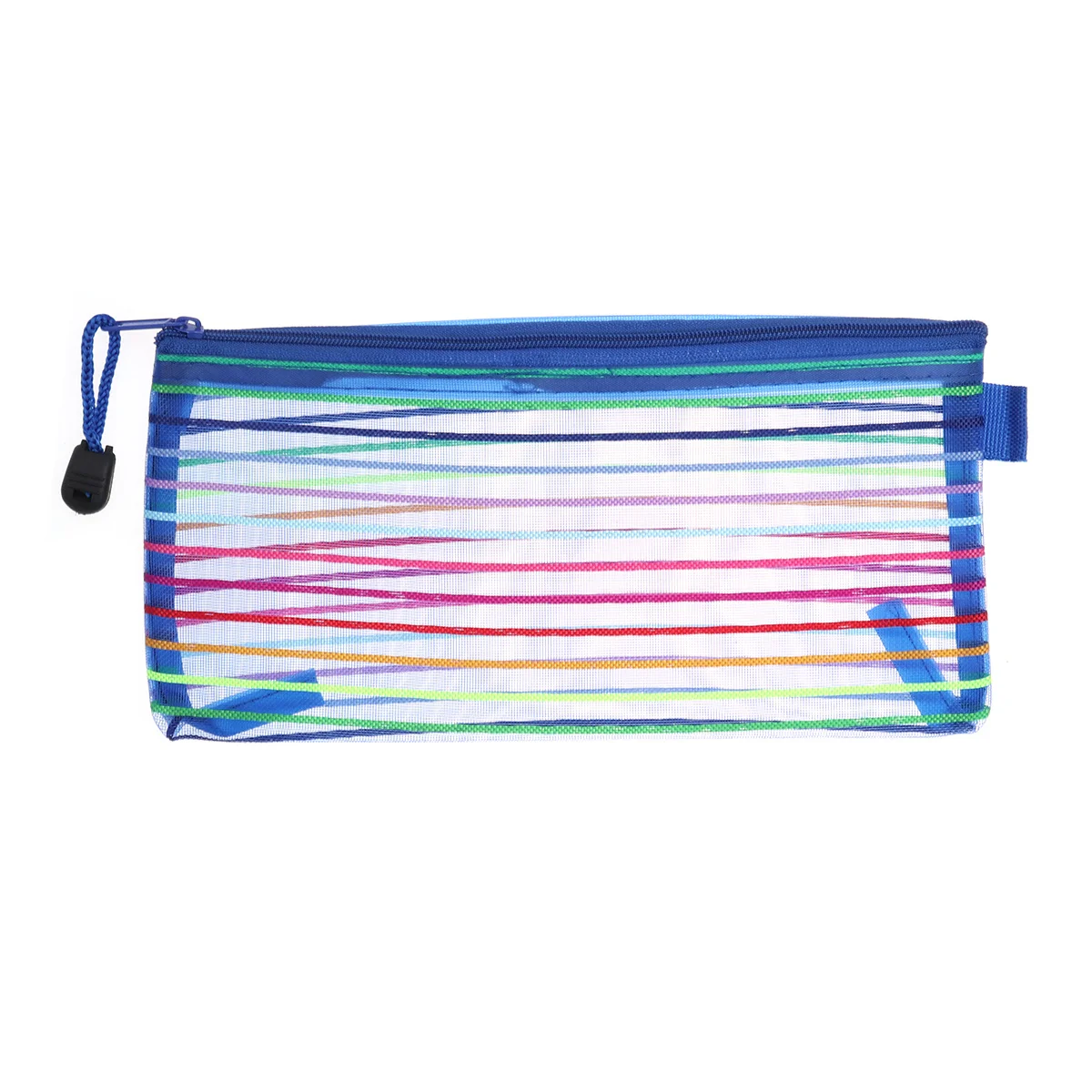 

12Pcs Nylon Mesh Pencil Case Rainbow Stripes Storage Bag Zipper Makeup Office Supplies Travel Accessories Blue