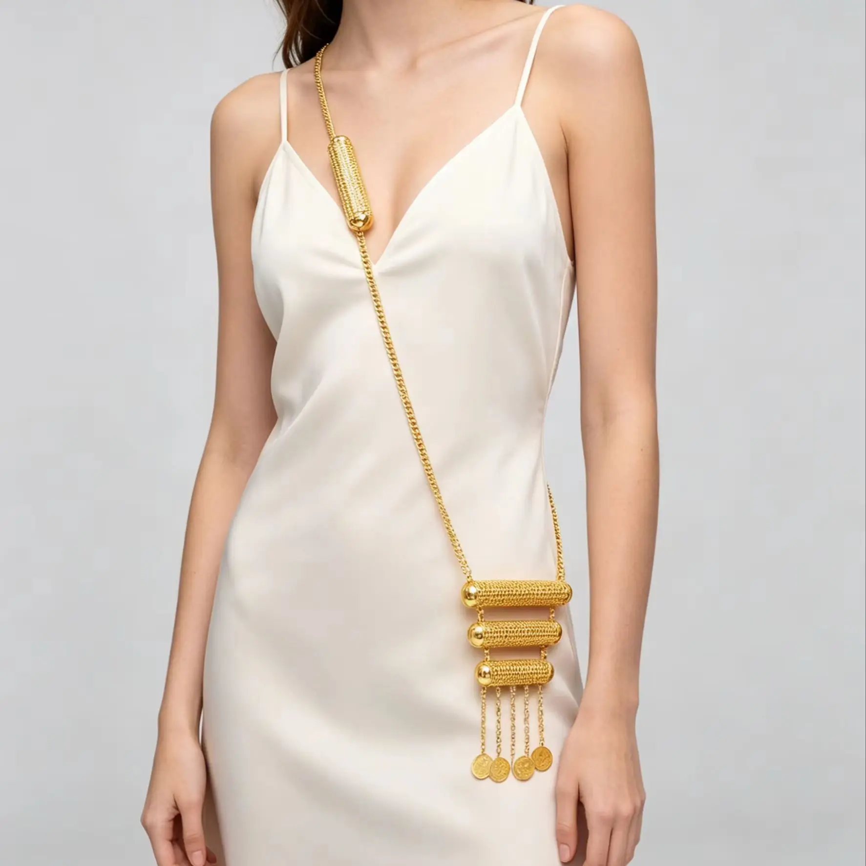 Arabic-style Metal Hollowed-Out Peanut Shoulder Chain Vintage Coin Necklace Accessories Banquet Weddings Jewelry