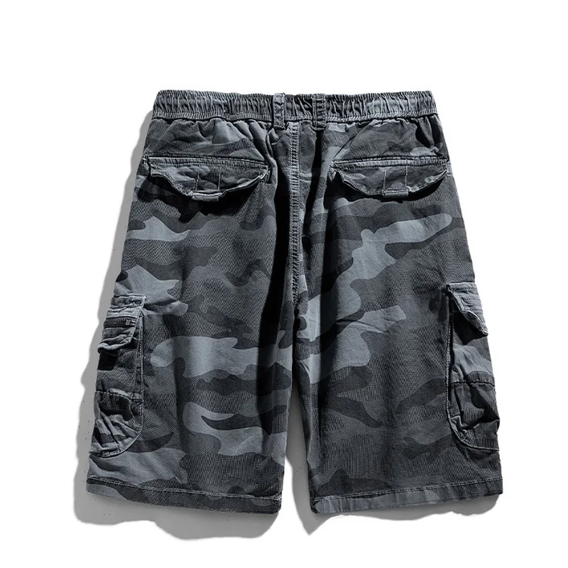 Cotton Mens Durable Camo Cargo Shorts 2026 Summer Fashion Multi-Pocket Drawstring Elastic Casual Work Shorts Man Outdoor Hiking