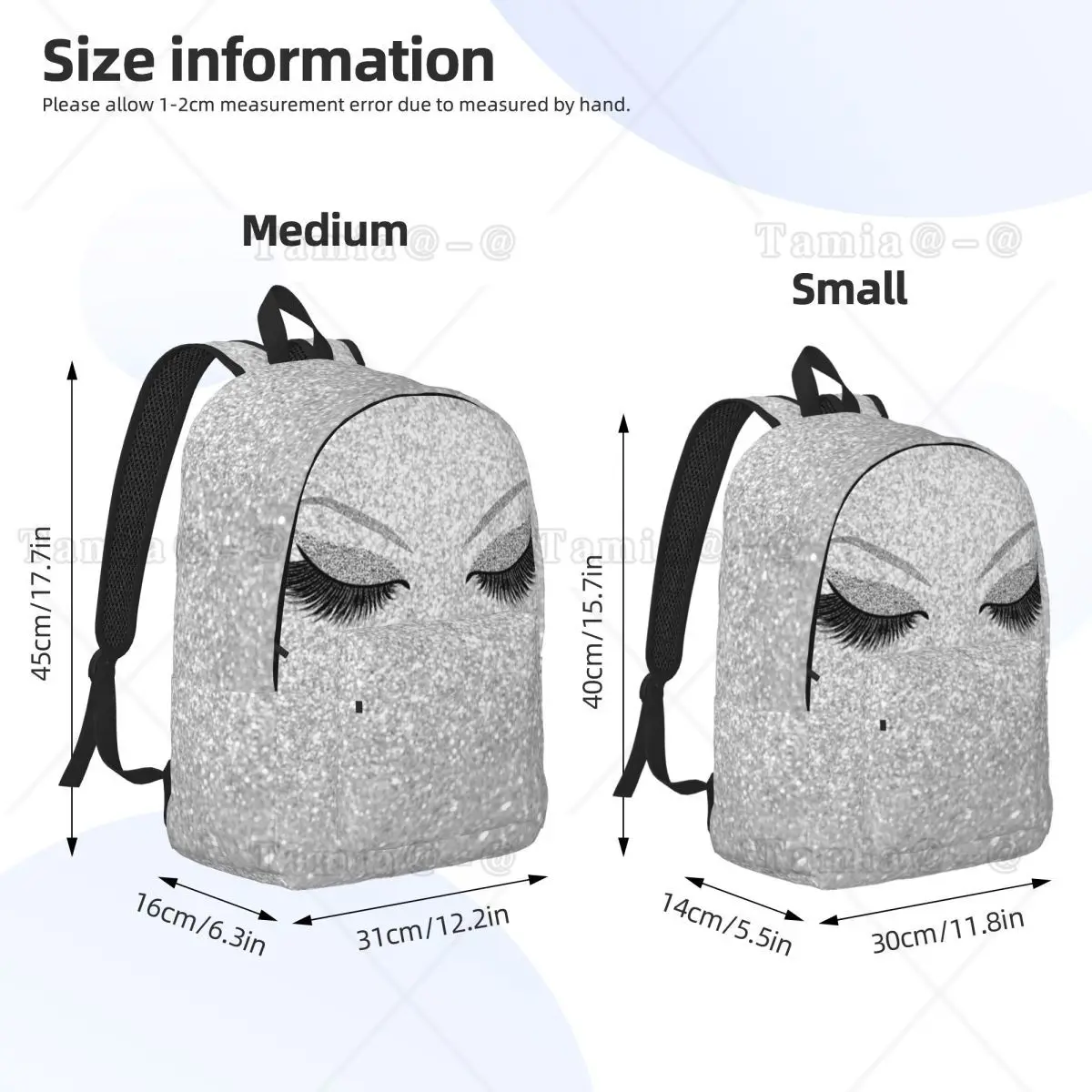 Glitter Eyelash Pattern Artist Backpack Daypack Large Capacity Kids BookBag School Bag Shoulder Bags for Boys Girls