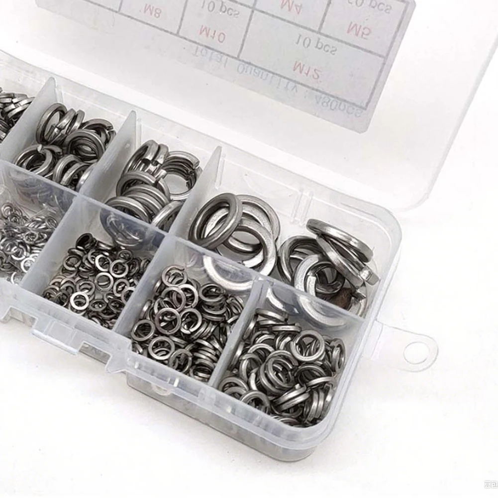 480Pcs Open Spring Piece 304 Stainless Steel M2-M12 Spring Washer Combination Opening Spring Piece Fasteners Hardware