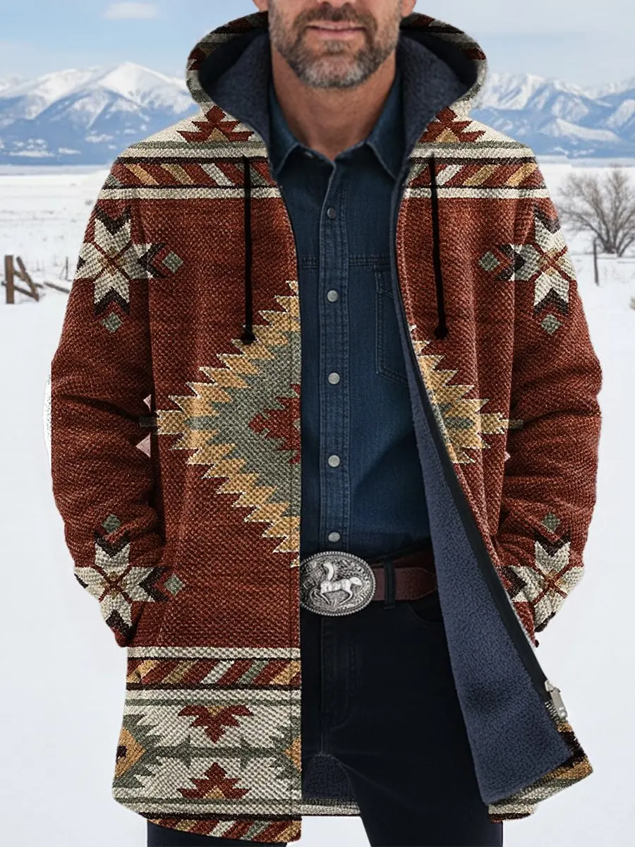 Vintage Aztec Art 3D مطبوعة أفخم سميكة طويلة الأكمام سترة معطف الرجال سترة سميكة الدافئة #6